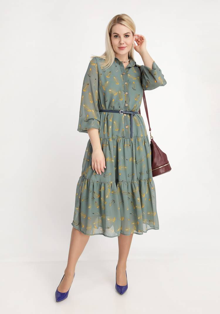 Платье с воланом и принтом перья шир.  750, рис. 10