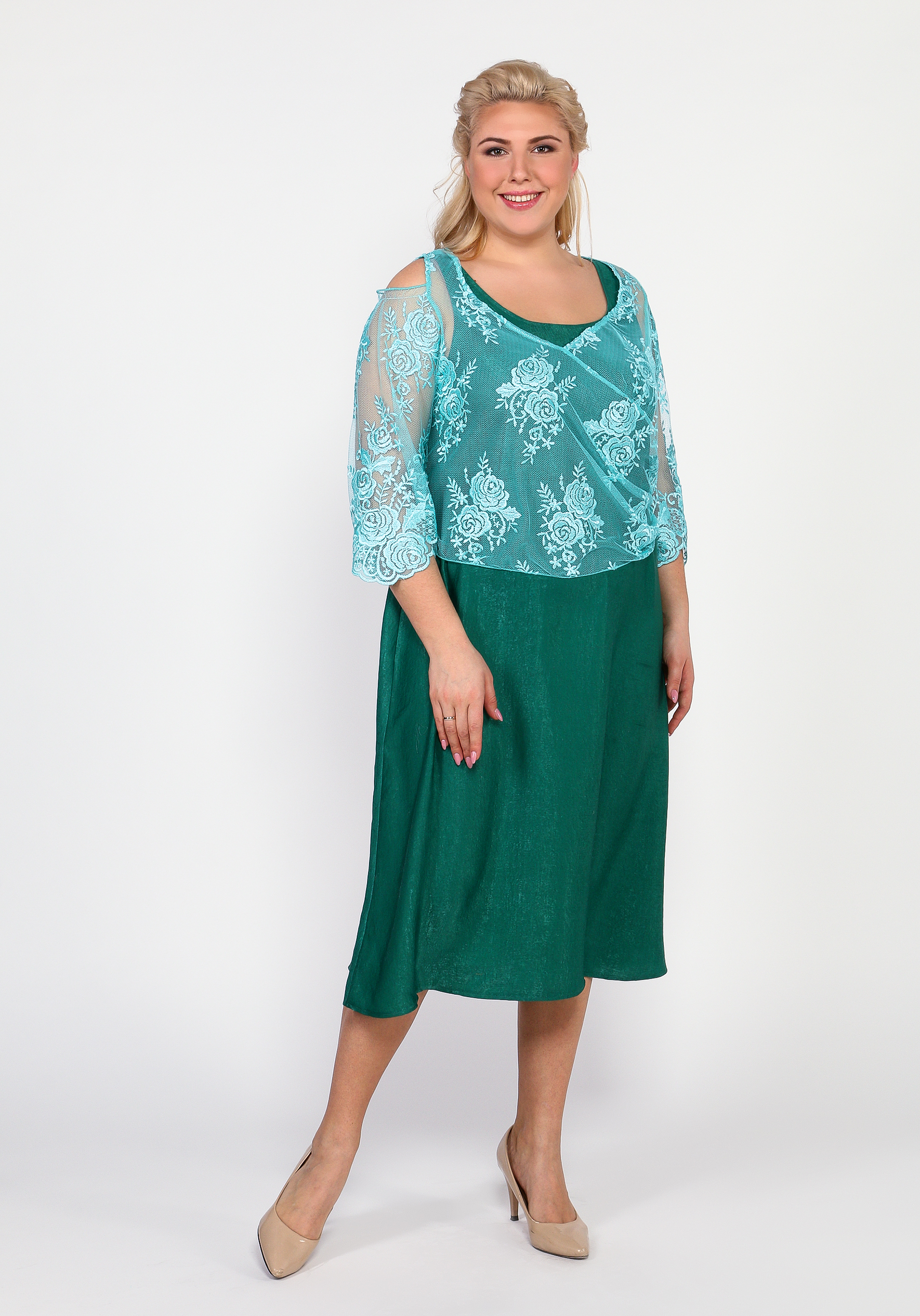 

Платье коктейльное с накидкой, Зеленый