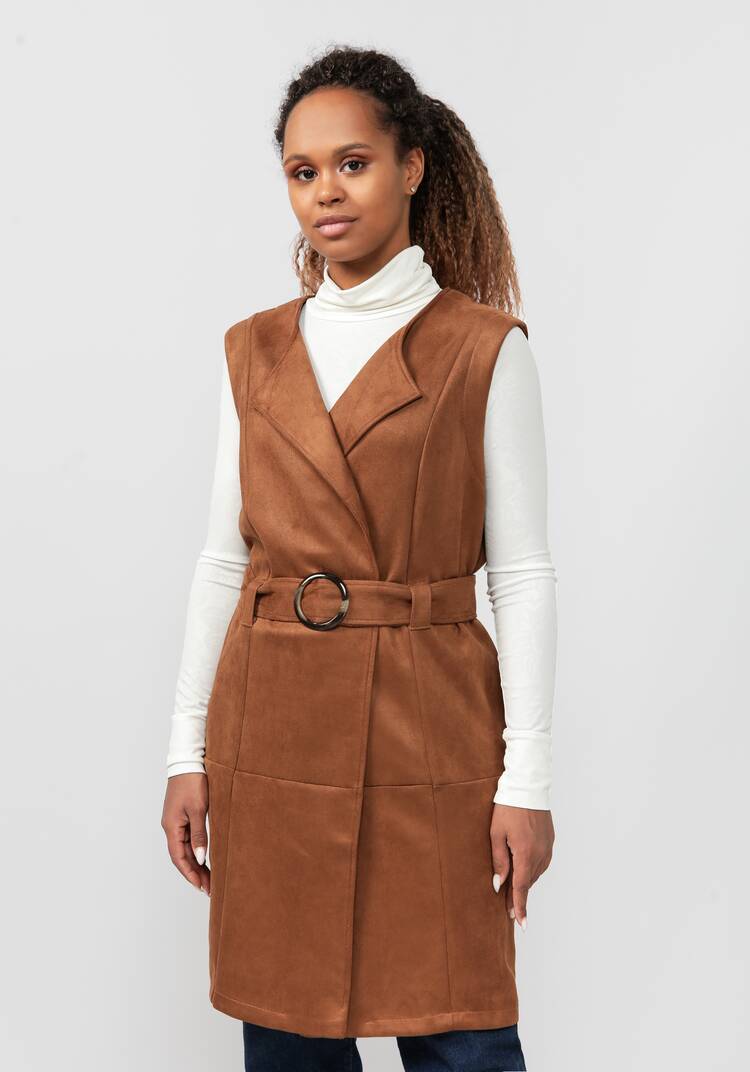 Жилет из экозамши с воротником апаш шир.  750, рис. 9