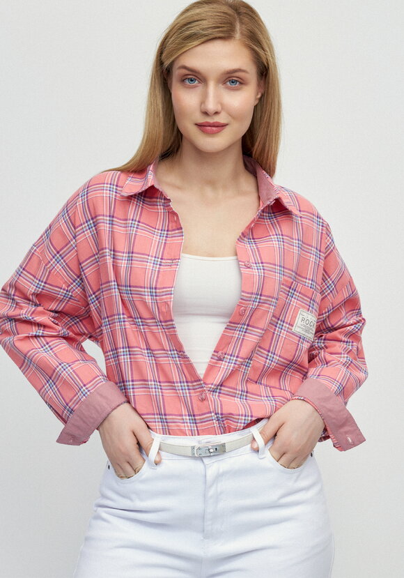 Рубашка в клетку с комбинацией трикотажа шир.  580, рис. 17