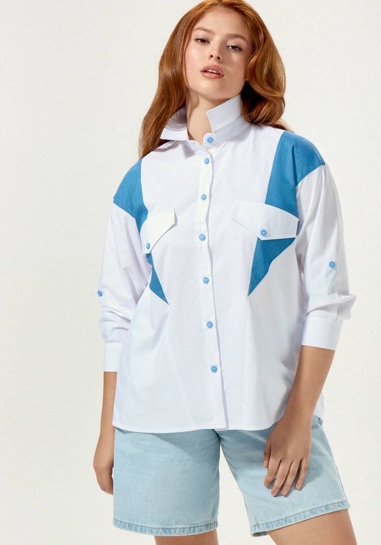 Рубашка свободная с контрастными вставками шир.  750, рис. 7