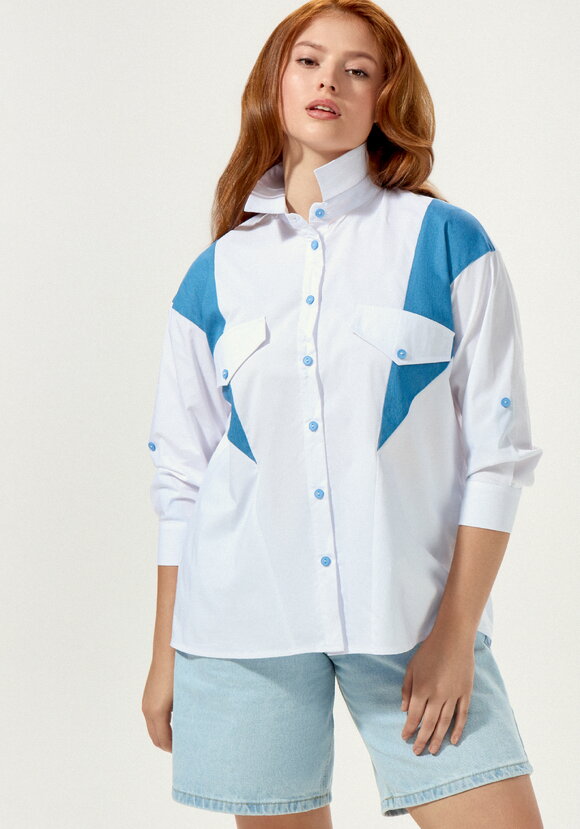 Рубашка свободная с контрастными вставками шир.  580, рис. 7