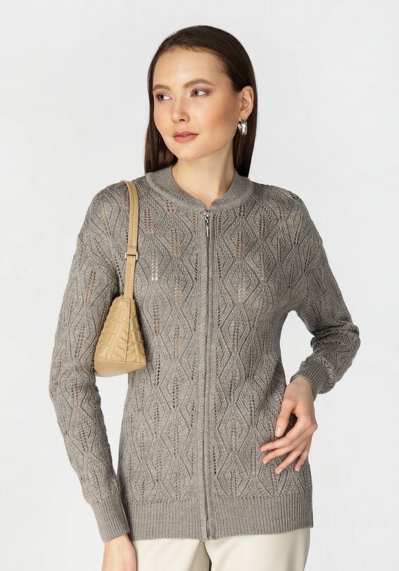 Бомбер женский на молнии с ажурным рисунком шир.  580, рис. 1