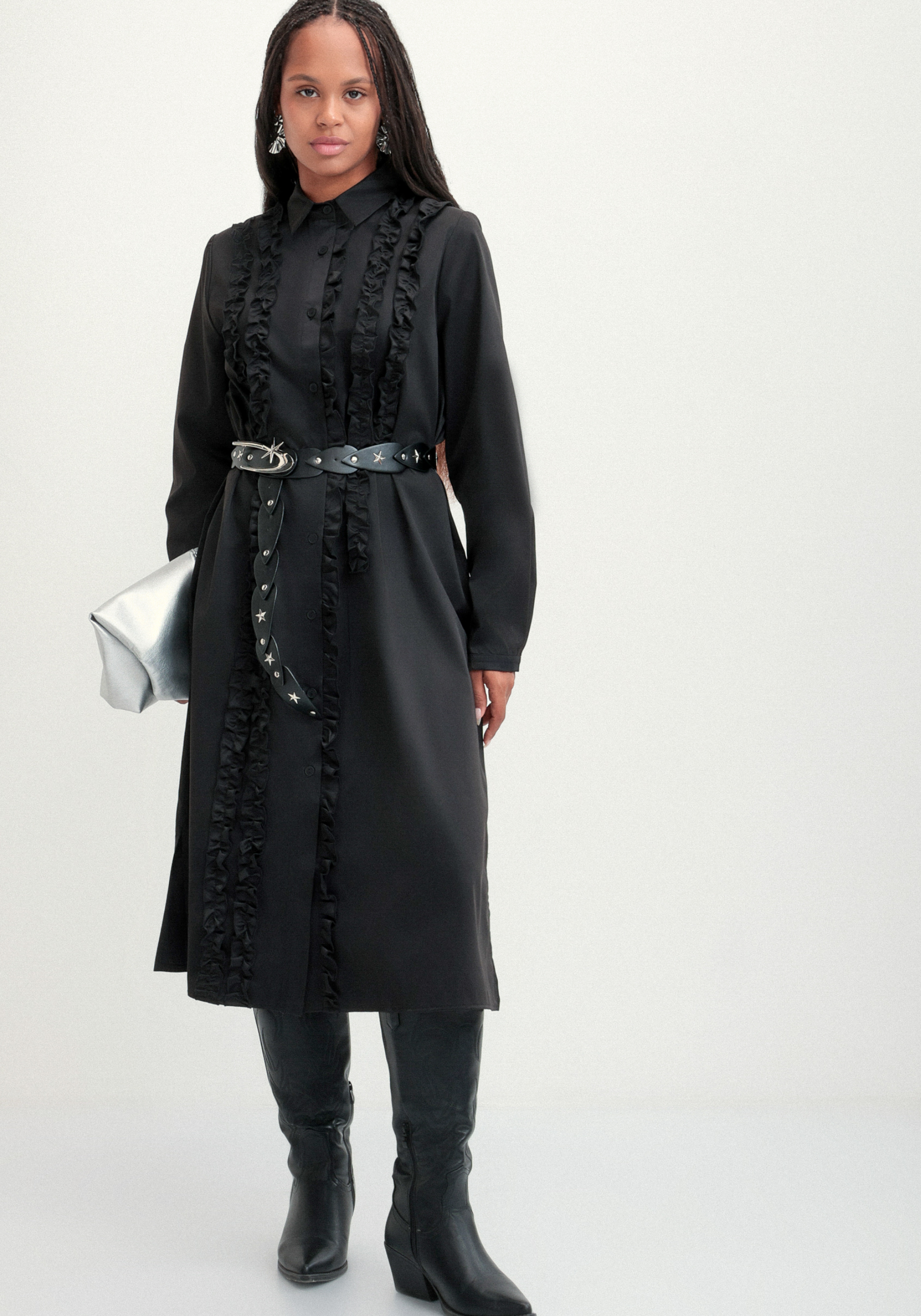 Платье рубашка с рюшей