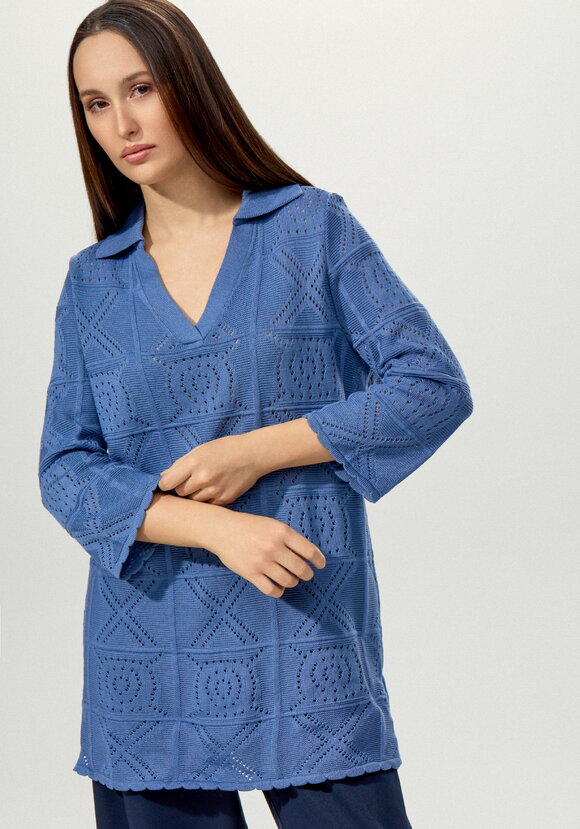 Туника с ажурным рисунком и воротником поло шир.  580, рис. 15