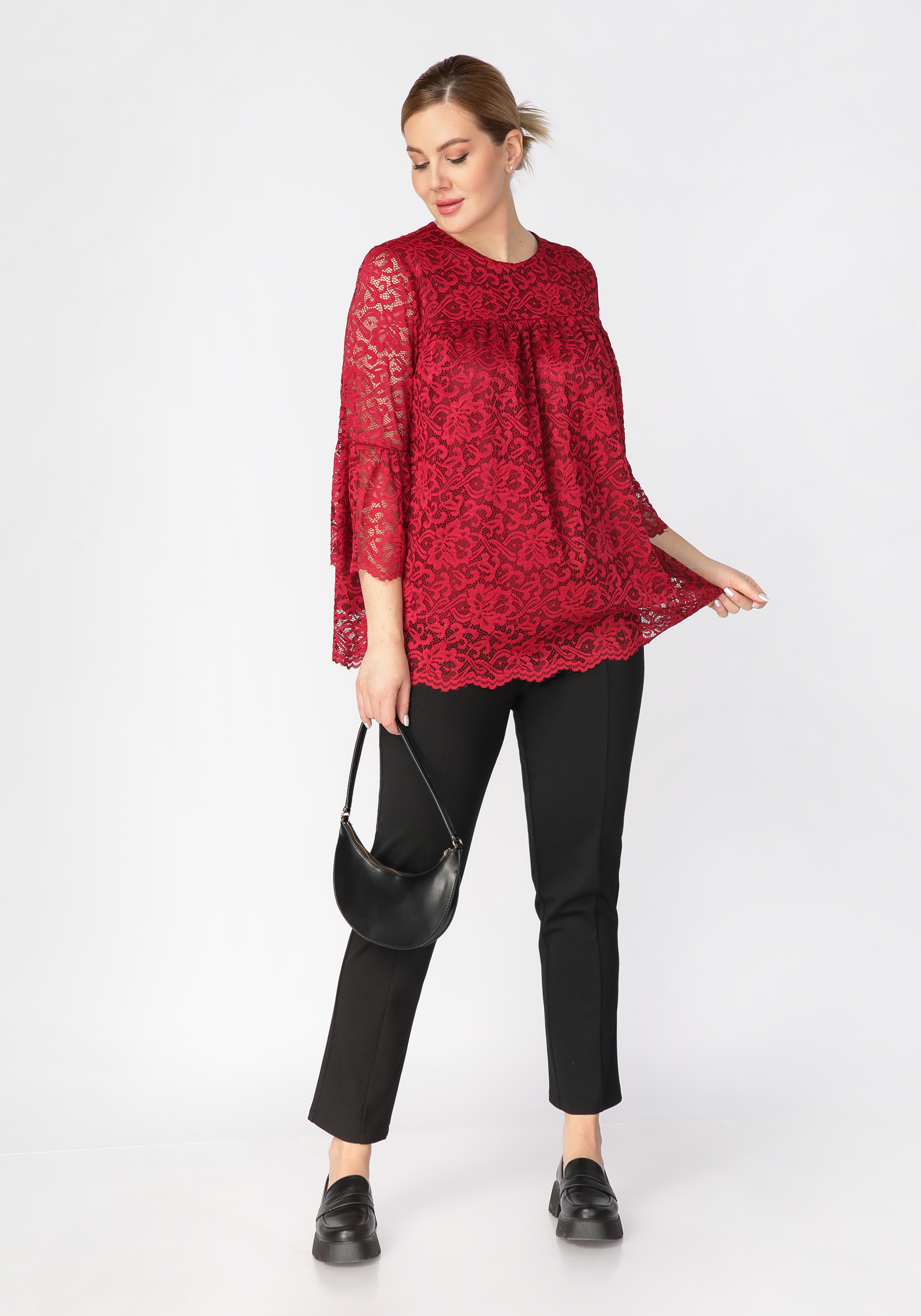 Блуза с ажурным кружевом Mio Imperatrice, цвет бордовый, размер 56 - фото 2