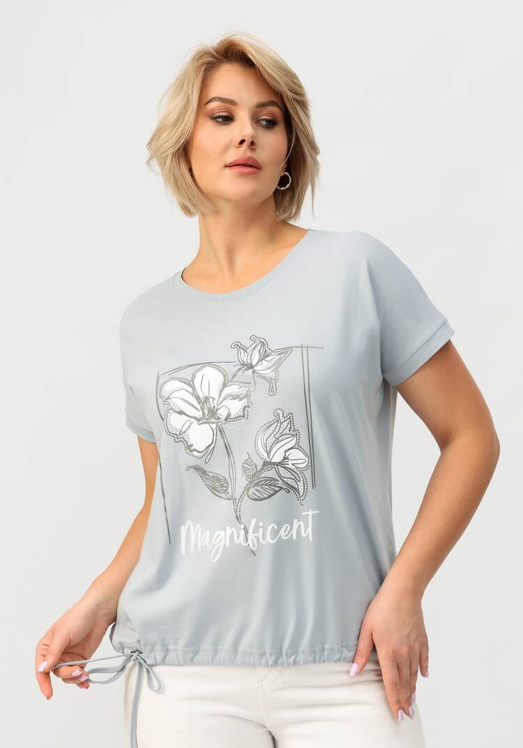 Блуза с цветочным принтом и кулиской по низу шир.  750, рис. 28