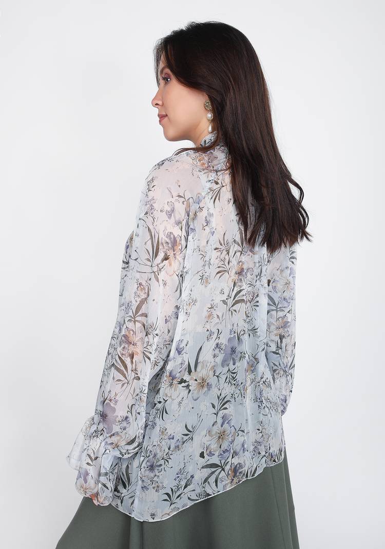 Блуза шифоновая с принтом Цветы шир.  750, рис. 2