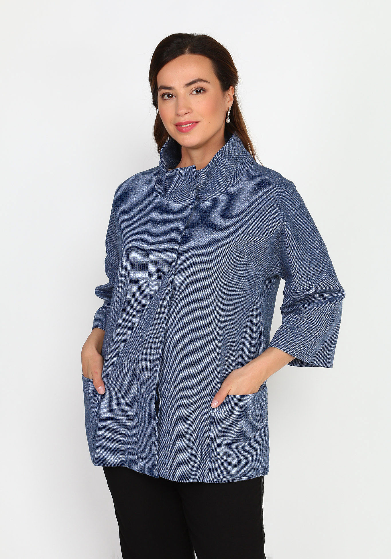 Пальто облегченное с воротником-стойкой Новое Время, размер 48, цвет синий укороченная модель - фото 1