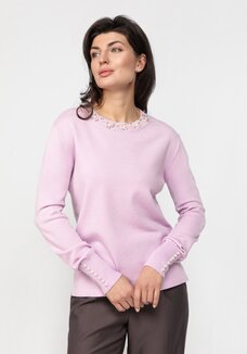 Джемпер с декором из жемчуга по горловине