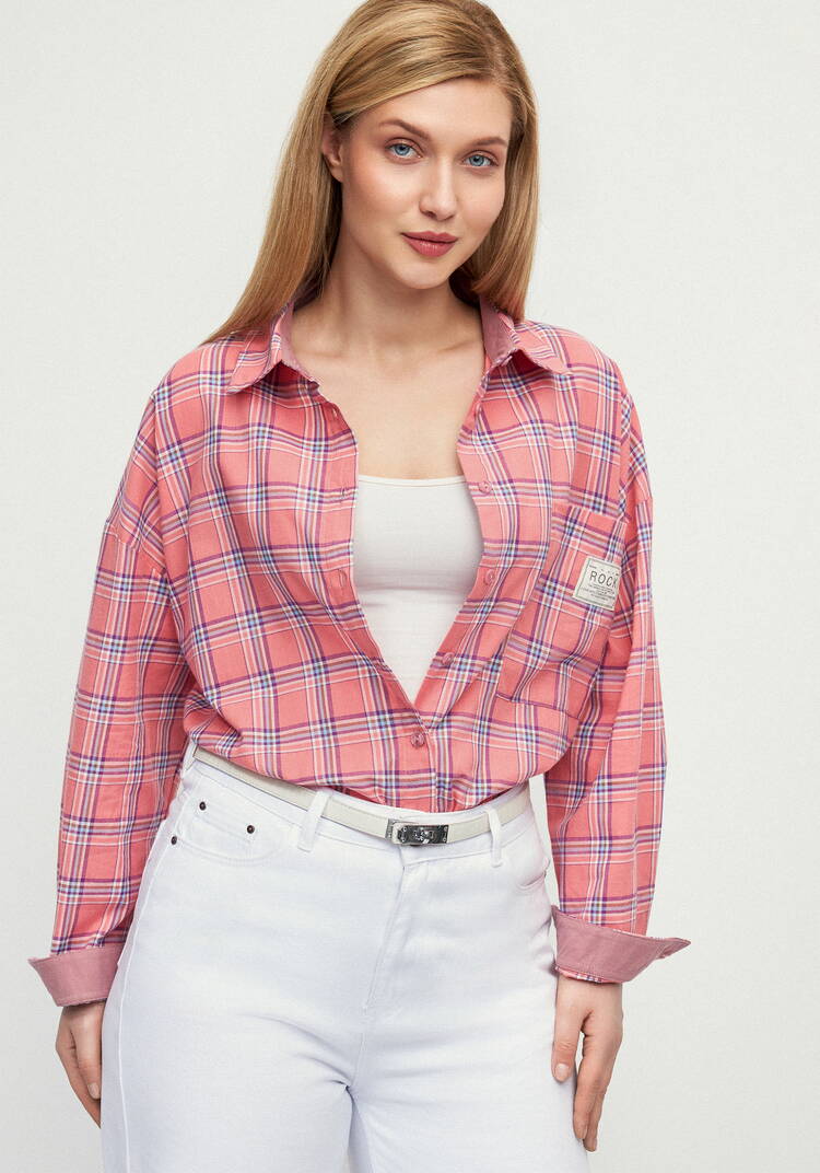 Рубашка в клетку с комбинацией трикотажа шир.  750, рис. 10