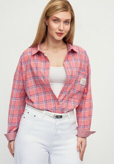 Рубашка в клетку с комбинацией трикотажа