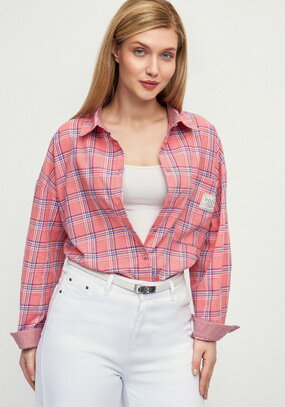 Рубашка в клетку с комбинацией трикотажа