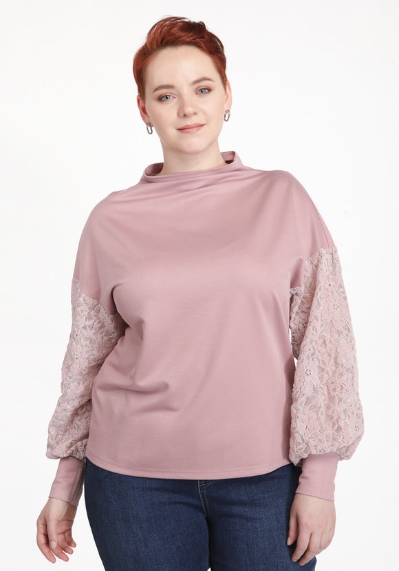 Джемпер с кружевной вставкой на рукавах шир.  580, рис. 5