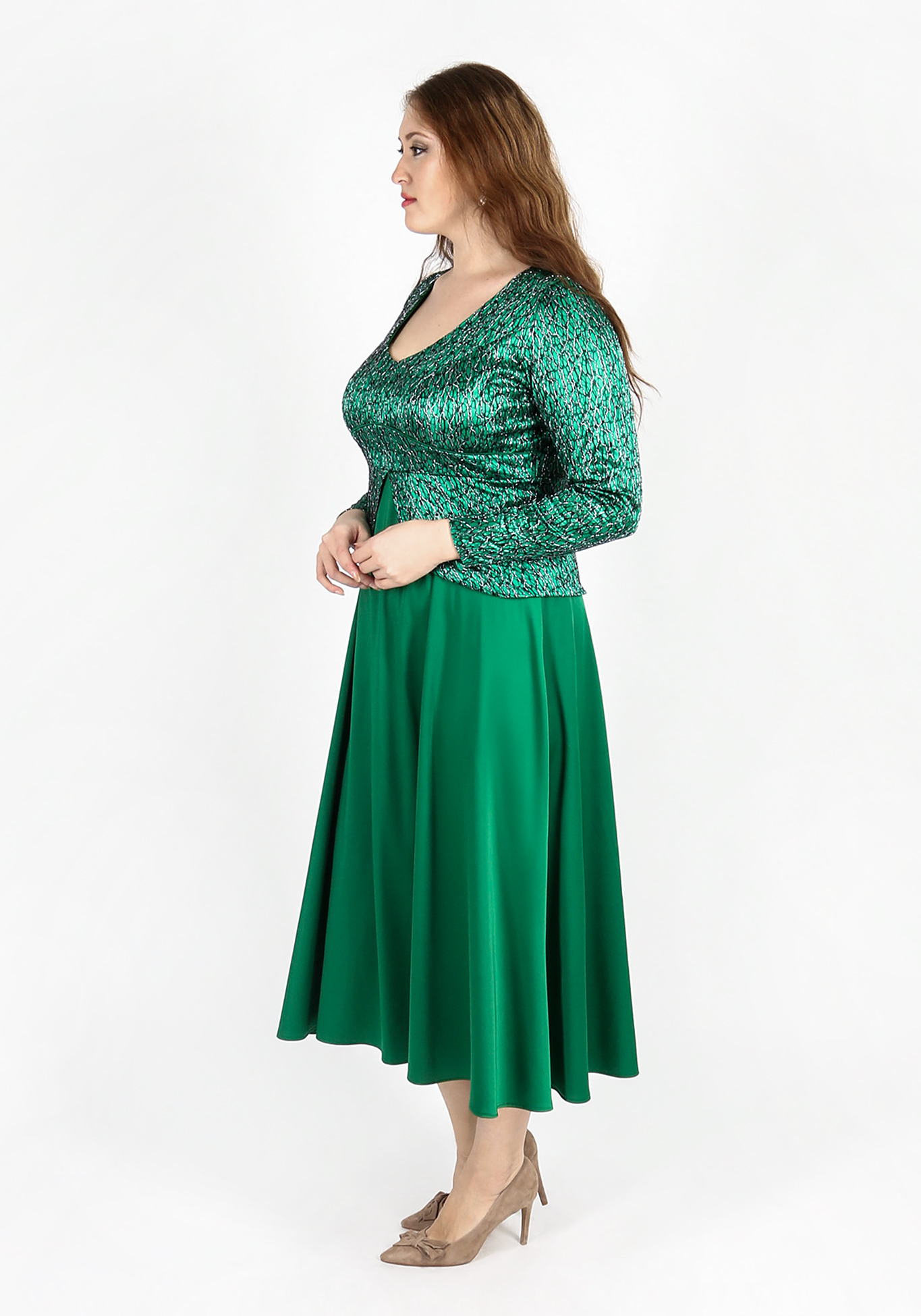 Платье-миди с эффектом двойки GalaGrosso, размер 52, цвет зеленый - фото 4