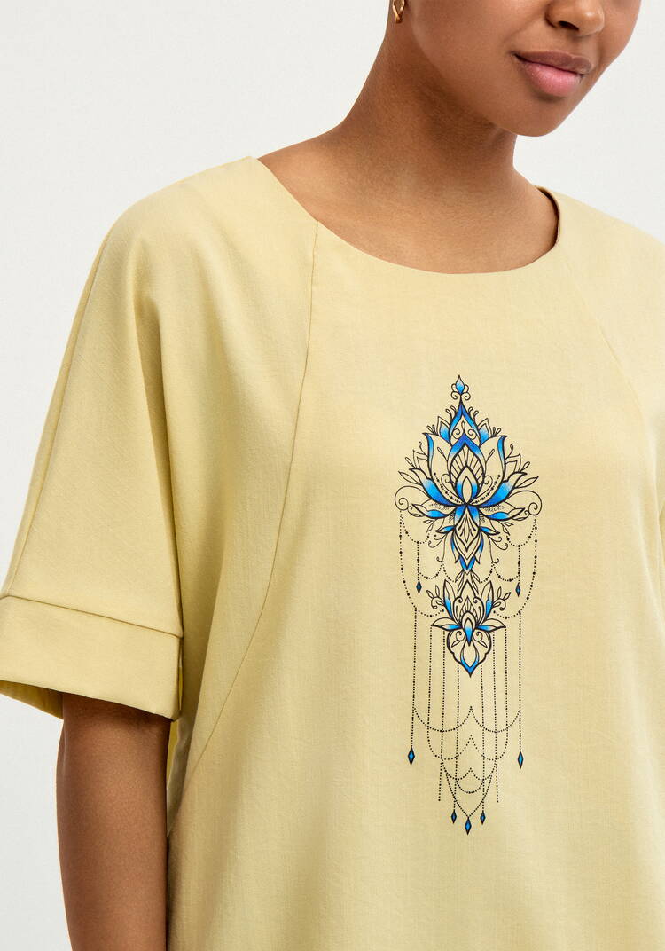 Блуза изо льна с интересным принтом шир.  750, рис. 6