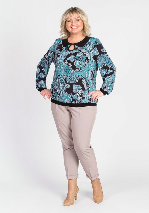 Блуза с восточным принтом и вырезом капля шир.  580, рис. 2