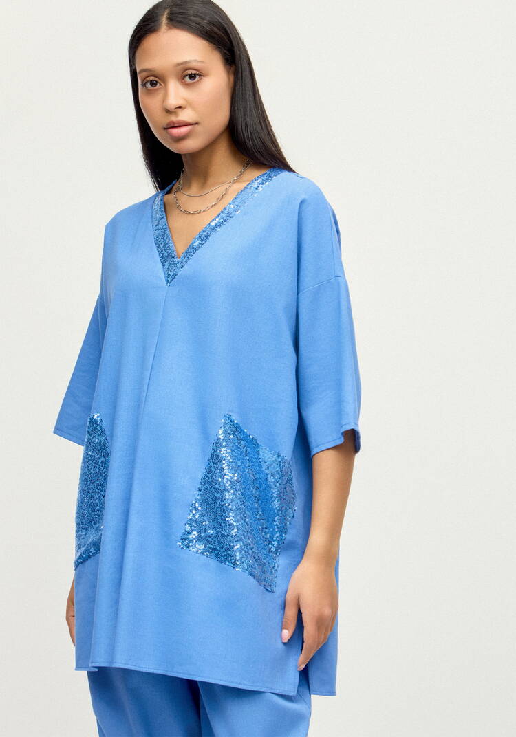 Блуза изо льна с паетками шир.  750, рис. 1