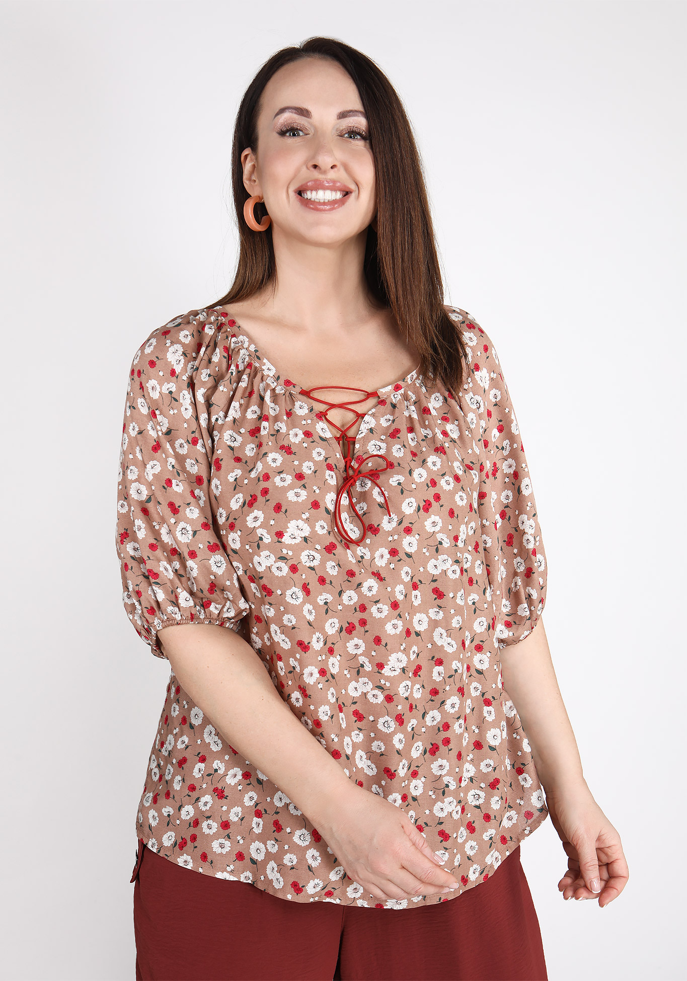 Блуза из штапеля с цветочным принтом блуза с цветочным принтом свободного кроя