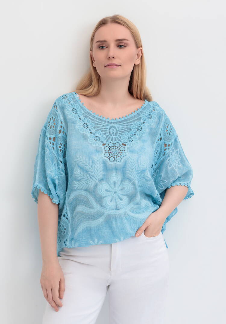 Блуза свободная с кружевным шитьем шир.  750, рис. 13