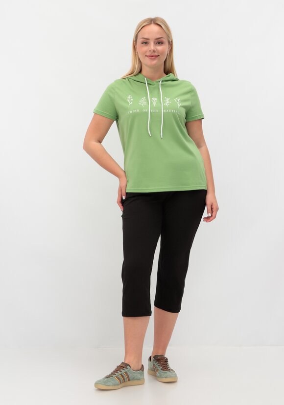 Футболка с капюшоном и лаконичным принтом шир.  580, рис. 2