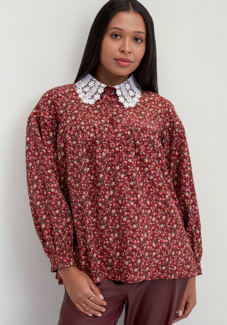 Блуза из микровельвета с ажурным воротником шир.  750, рис. 8