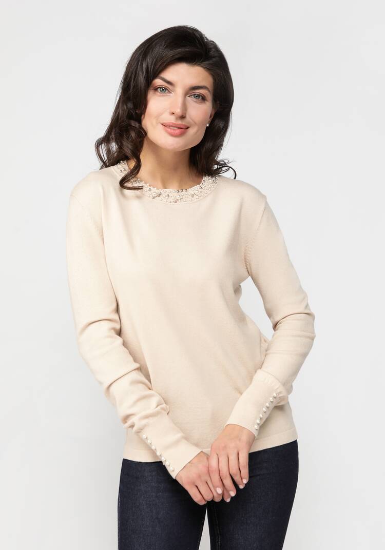 Джемпер с декором из жемчуга по горловине шир.  750, рис. 9