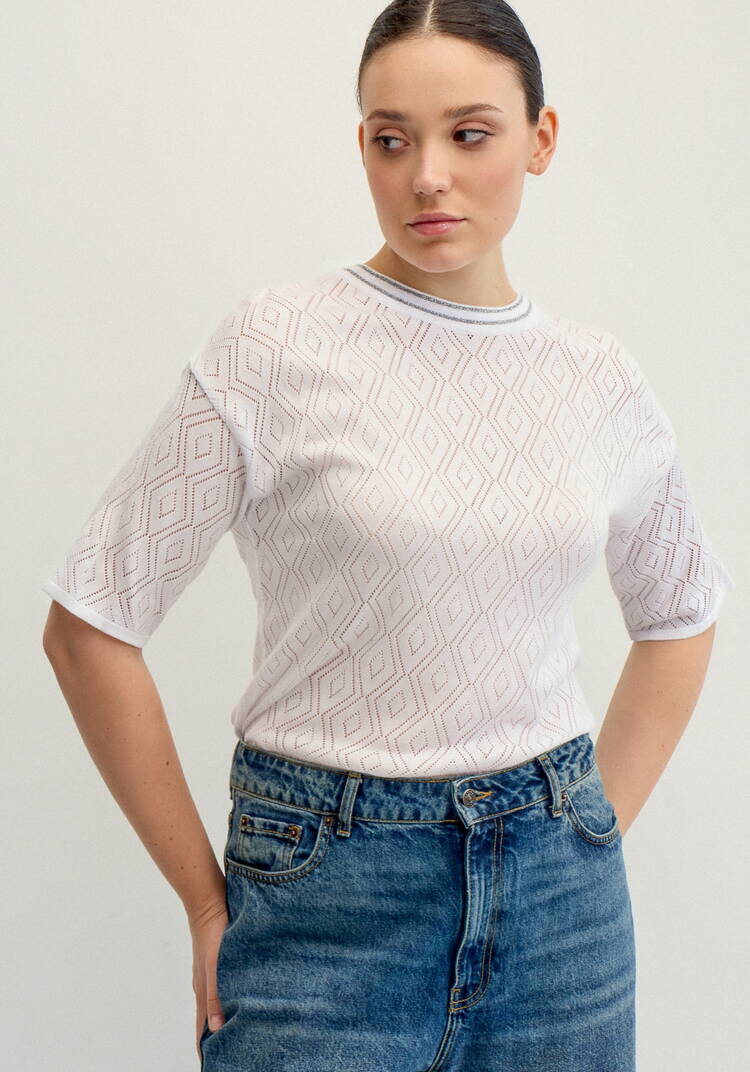 Джемпер с ажурными ромбами и метанитью шир.  750, рис. 3