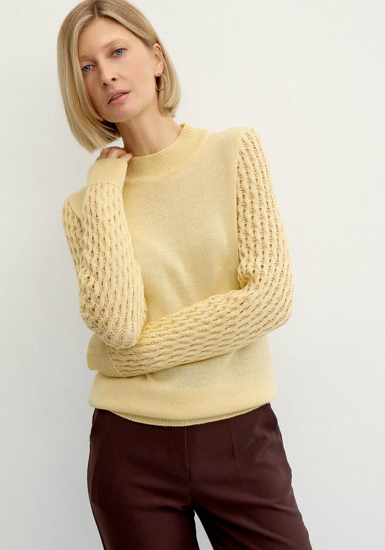 Джемпер с ажурными рукавами объемной вязки шир.  750, рис. 15