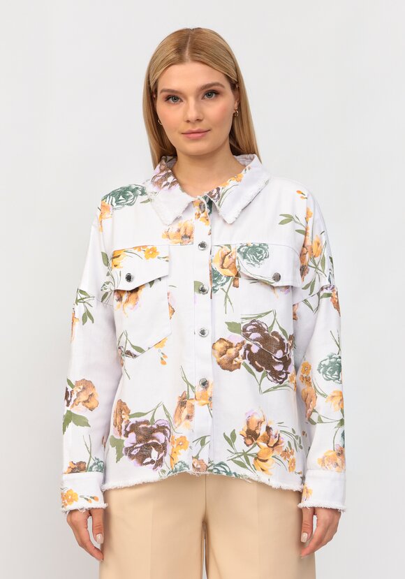 Джинсовая куртка с цветочным принтом шир.  580, рис. 4