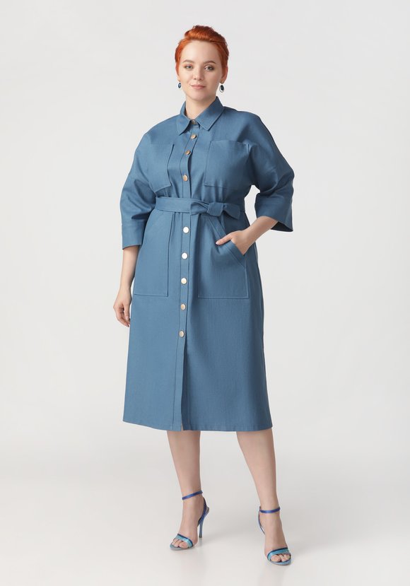 Платье-рубашка из джинсовой ткани с поясом шир.  580, рис. 5