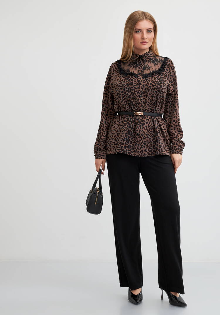 Блуза с анималистическим принтом и кружевом шир.  750, рис. 2