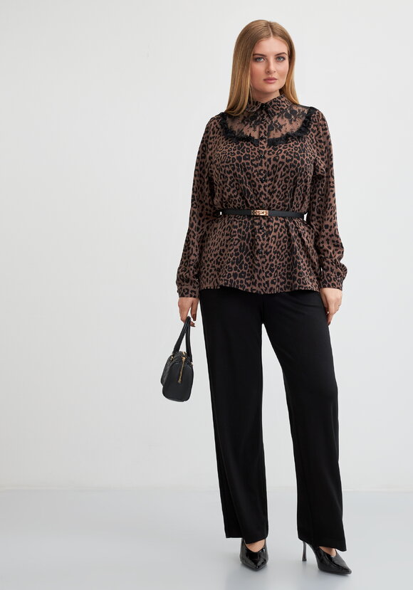 Блуза с анималистическим принтом и кружевом шир.  580, рис. 2