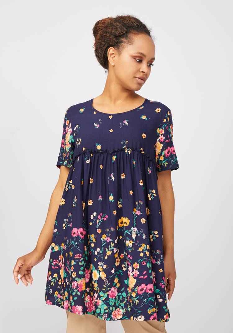 Туника с цветочным принтом свободного кроя шир.  750, рис. 6