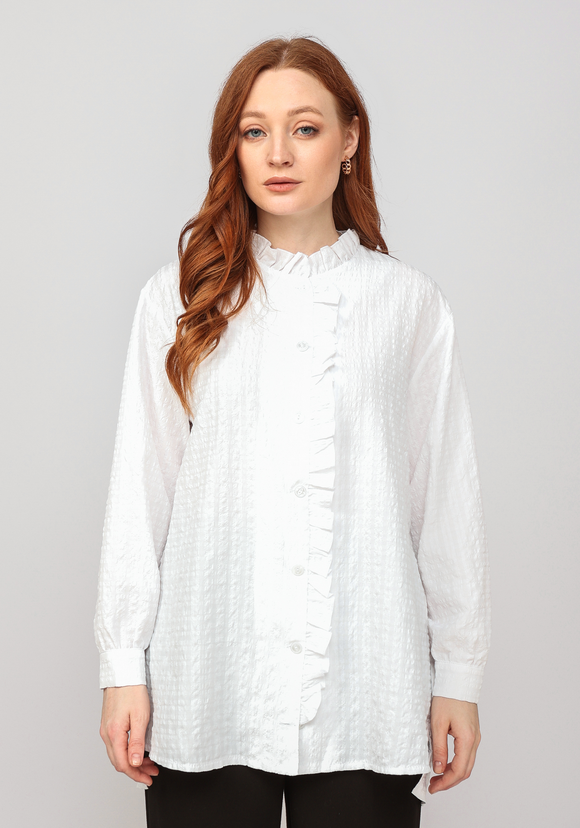 Блуза с рюшей по горловине и борту Frida, цвет белый, размер 46-48 - фото 10