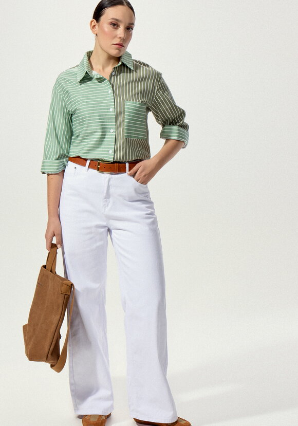 Рубашка в полоску колор-блок шир.  580, рис. 2