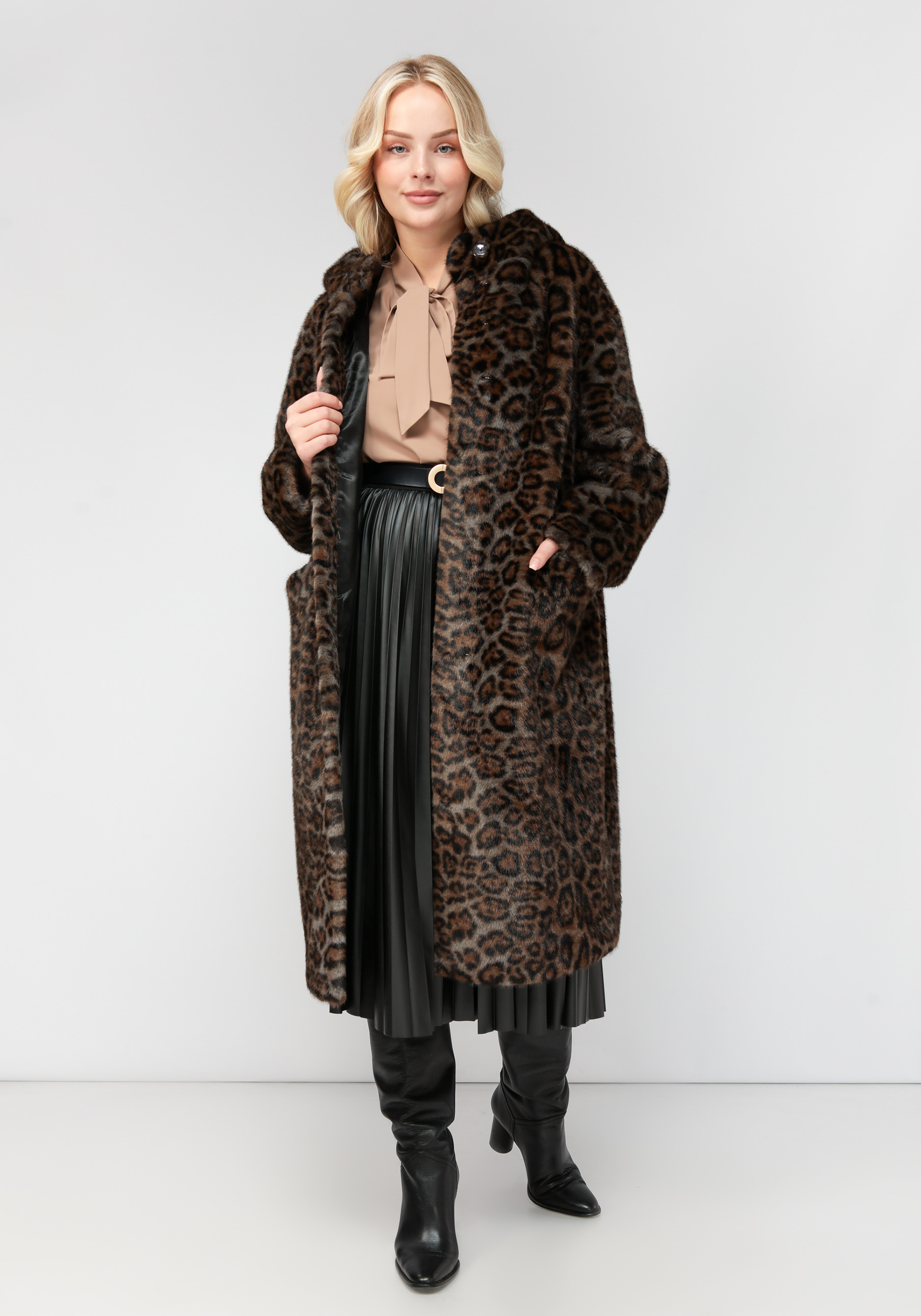 Пальто из искусственного меха с принтом Simakhov, размер 60, цвет коричневый
