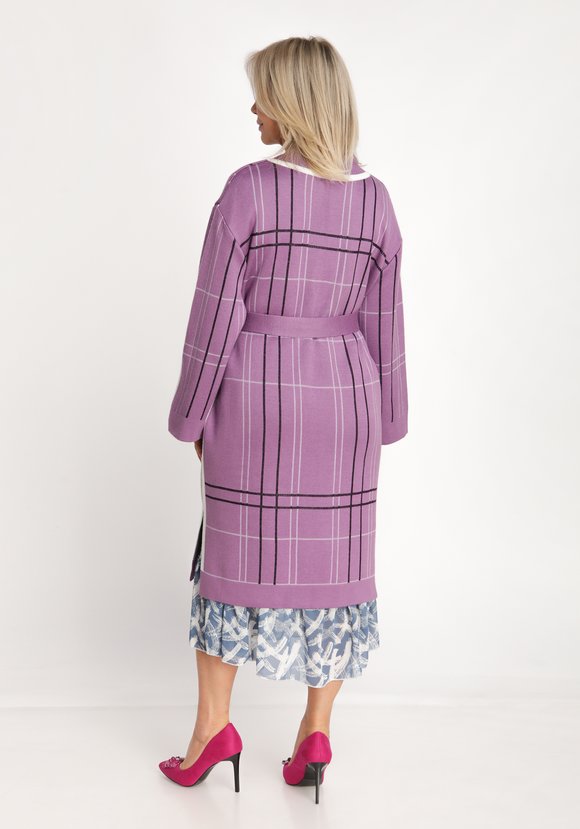 Кардиган в клетку с карманами и поясом шир.  580, рис. 7