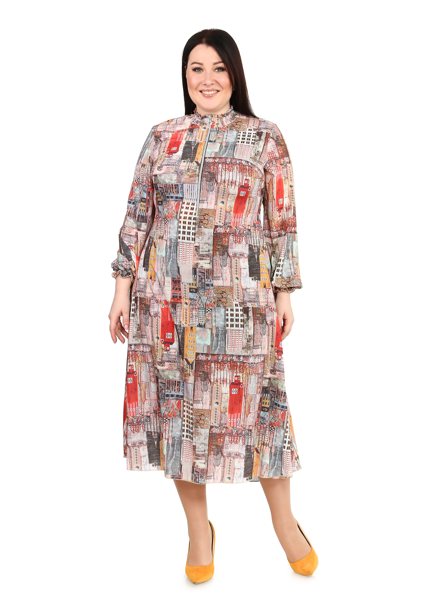 Платье "Невероятная картина" Elletto Life, размер 48, цвет хаки - фото 1