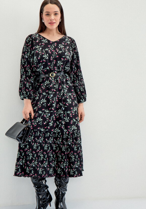 Платье с плиссировкой в цветочный принт шир.  580, рис. 1