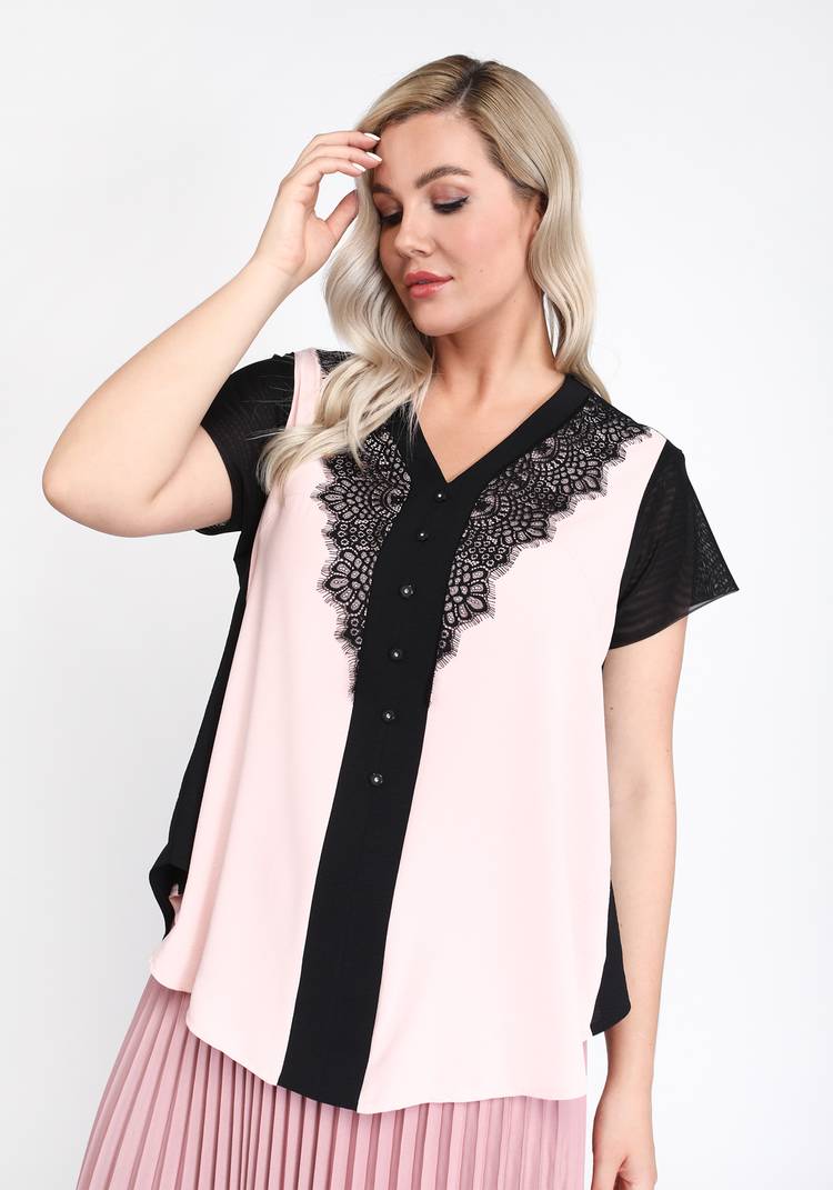 Блуза свободная со вставками из кружева шир.  750, рис. 5