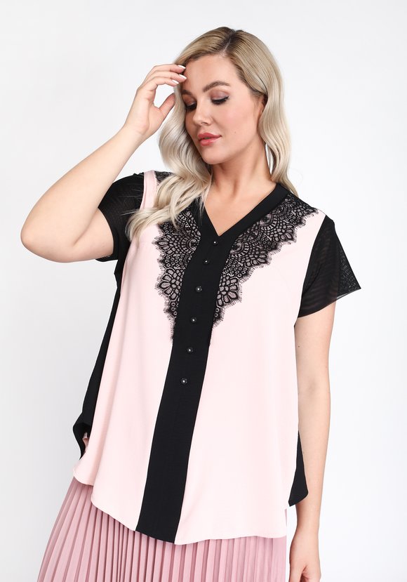 Блуза свободная со вставками из кружева шир.  580, рис. 5