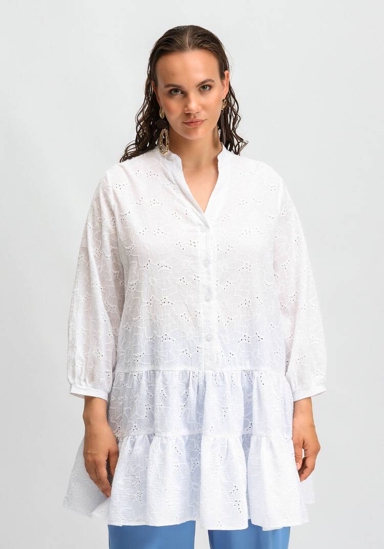 Туника из шитья с ярусами на пуговицах шир.  750, рис. 4