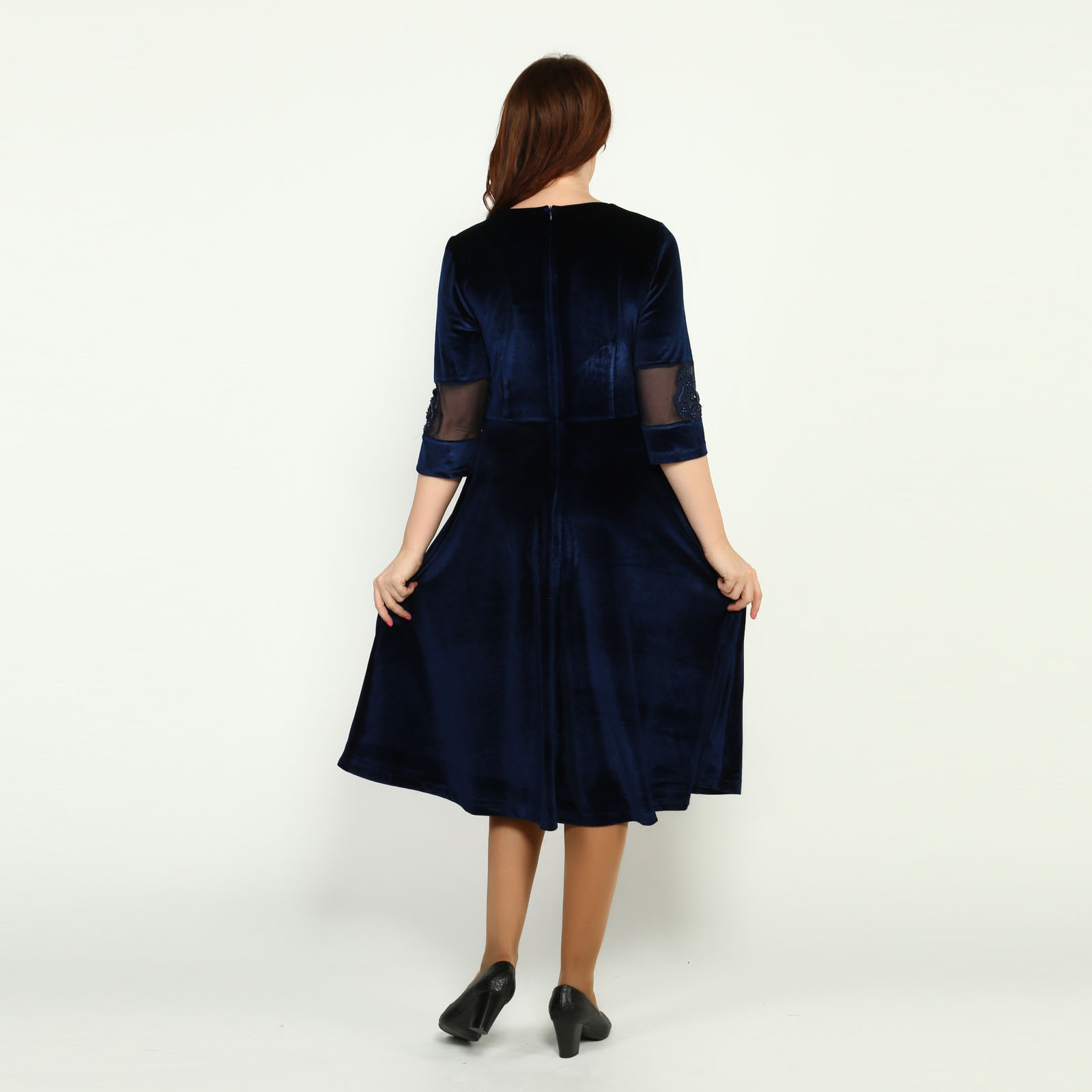 Платье бархатное с кружевными вставками Bel Fiore, размер 54, цвет темно-синий - фото 8