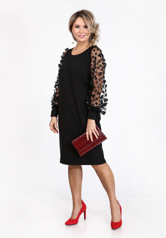 Платье коктейльное из комбинированной ткани шир.  580, рис. 1