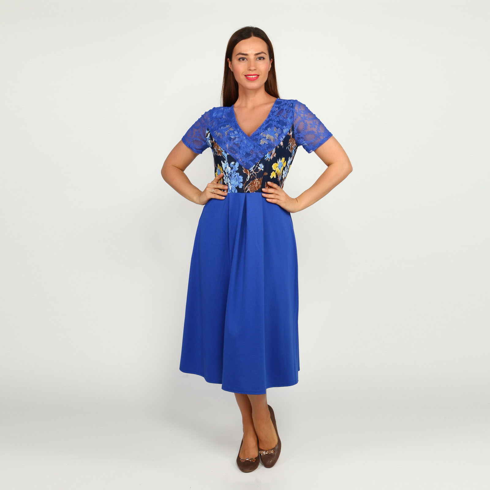 Платье с гипюровыми вставками и принтом Bianka Modeno, размер 54, цвет синий - фото 7