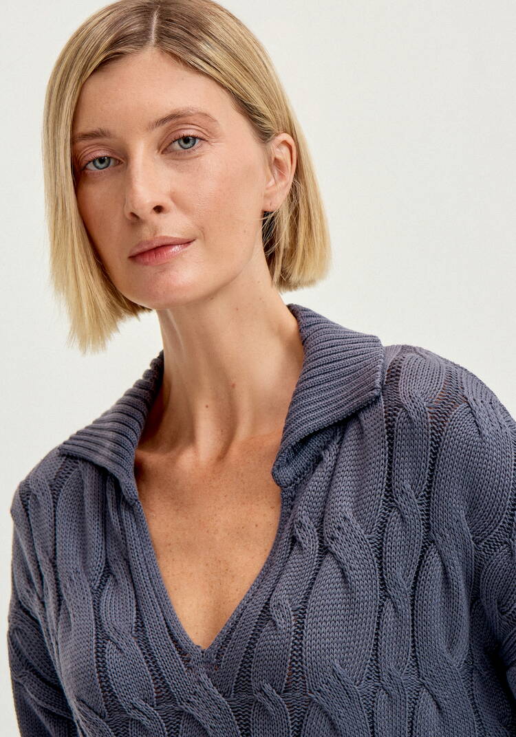 Джемпер с косами и воротником-поло шир.  750, рис. 35