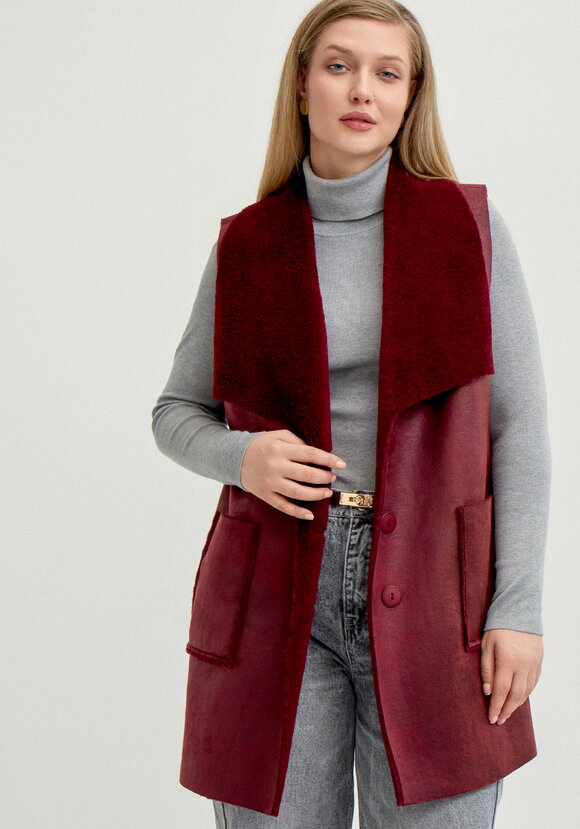 Жилет из эко дубленки шир.  580, рис. 9