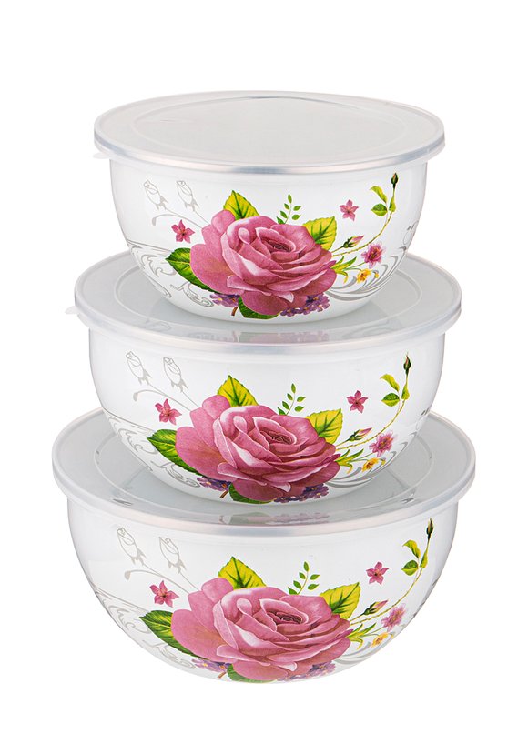 Набор из 3 эмалированных мисок с крышками шир.  580, рис. 4