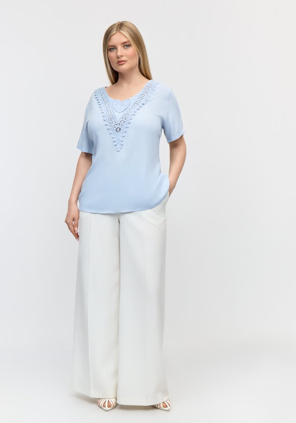 Блуза с кружевной отделкой свободного кроя шир.  580, рис. 8